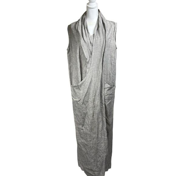 Japanese style maxi linen dress, Epic Linen, gray/white stripe, wabi-sabi, Lagom - Picture 2 of 11